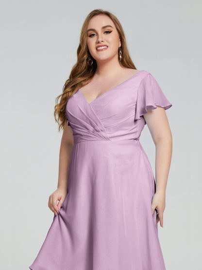 Alina Affordable Plus Size Short Bridesmaid Dresses with Sleeves