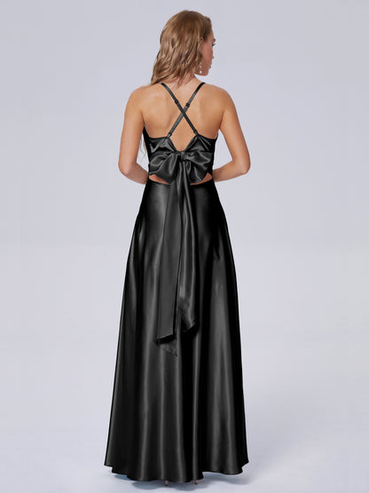 Ana Flowy Straps Soft Satin Long Bridesmaid Dresses