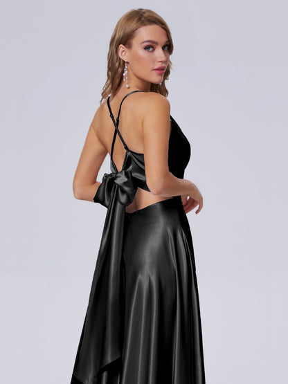 Ana Flowy Straps Soft Satin Long Bridesmaid Dresses