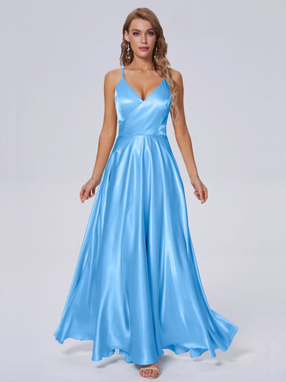 Ana Flowy Straps Soft Satin Long Bridesmaid Dresses