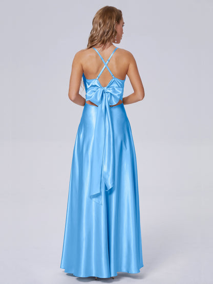 Ana Flowy Straps Soft Satin Long Bridesmaid Dresses