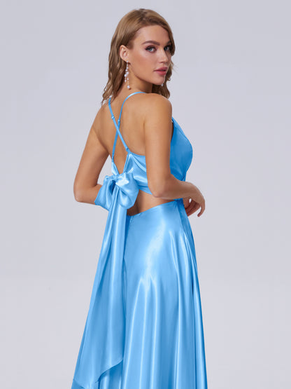 Ana Flowy Straps Soft Satin Long Bridesmaid Dresses