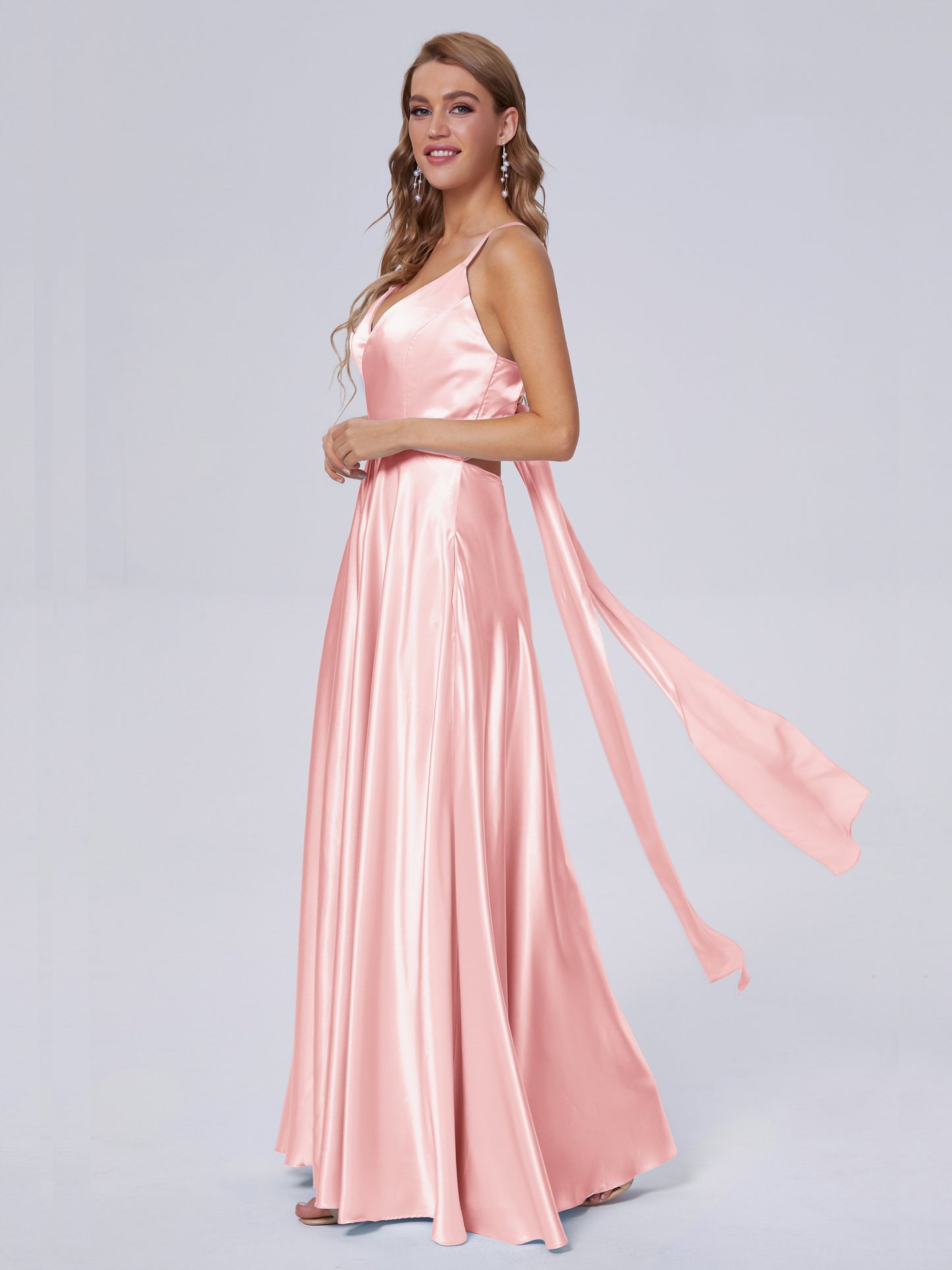 Ana Flowy Straps Soft Satin Long Bridesmaid Dresses