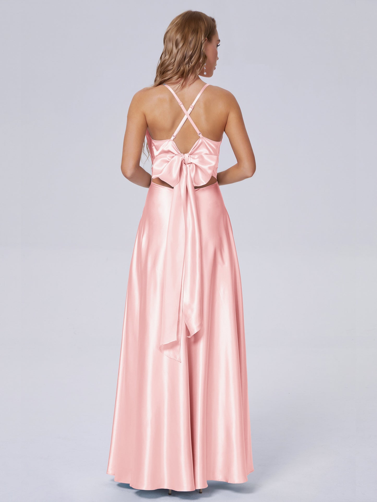 Ana Flowy Straps Soft Satin Long Bridesmaid Dresses