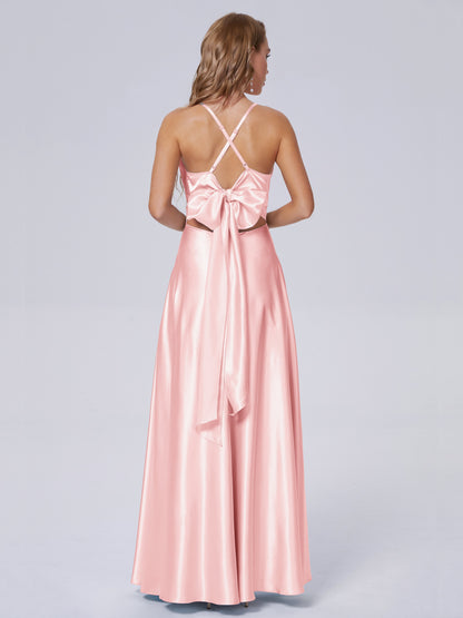 Ana Flowy Straps Soft Satin Long Bridesmaid Dresses