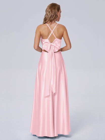 Ana Flowy Straps Soft Satin Long Bridesmaid Dresses