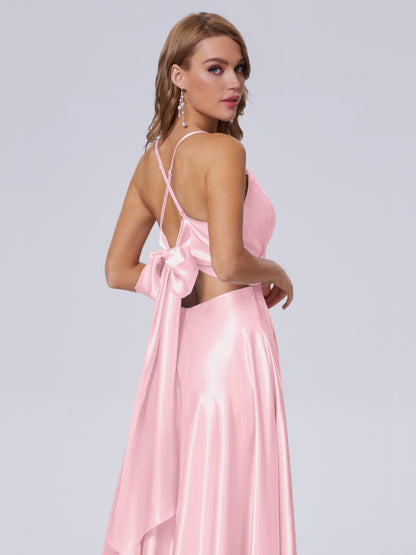 Ana Flowy Straps Soft Satin Long Bridesmaid Dresses