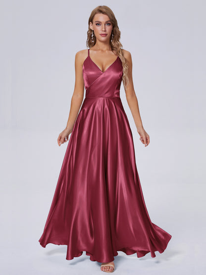 Ana Flowy Straps Soft Satin Long Bridesmaid Dresses