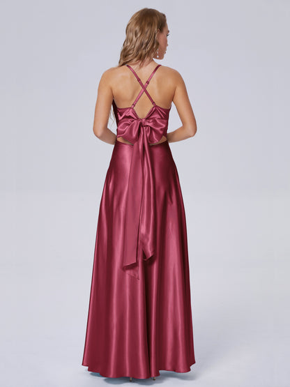 Ana Flowy Straps Soft Satin Long Bridesmaid Dresses