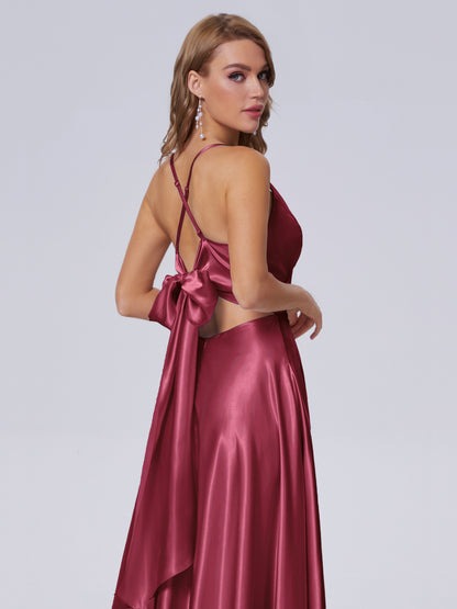 Ana Flowy Straps Soft Satin Long Bridesmaid Dresses