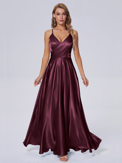 Ana Flowy Straps Soft Satin Long Bridesmaid Dresses