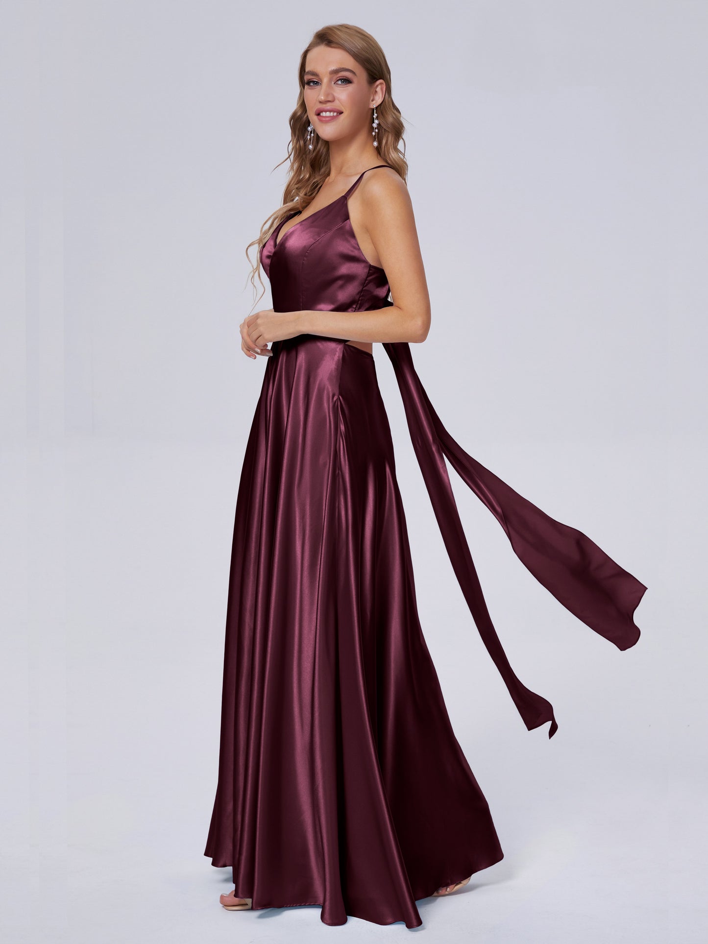Ana Flowy Straps Soft Satin Long Bridesmaid Dresses
