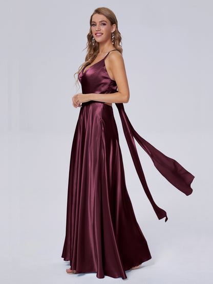 Ana Flowy Straps Soft Satin Long Bridesmaid Dresses