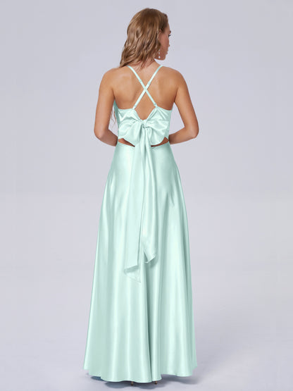 Ana Flowy Straps Soft Satin Long Bridesmaid Dresses