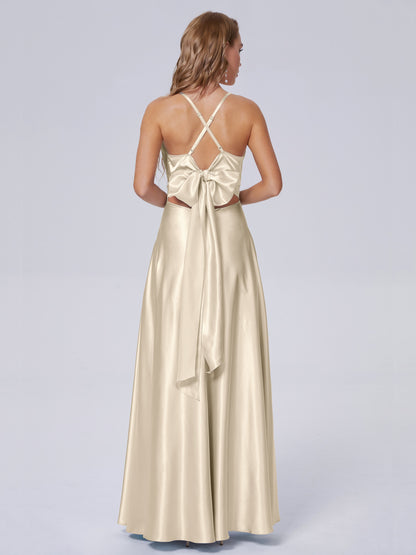 Ana Flowy Straps Soft Satin Long Bridesmaid Dresses
