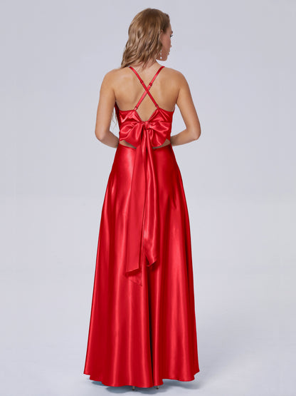 Ana Flowy Straps Soft Satin Long Bridesmaid Dresses