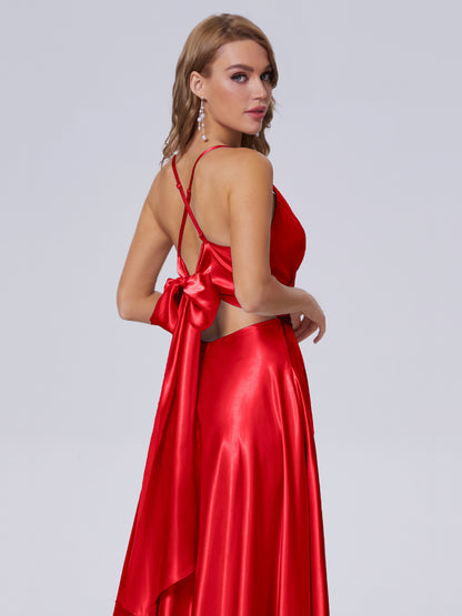 Ana Flowy Straps Soft Satin Long Bridesmaid Dresses