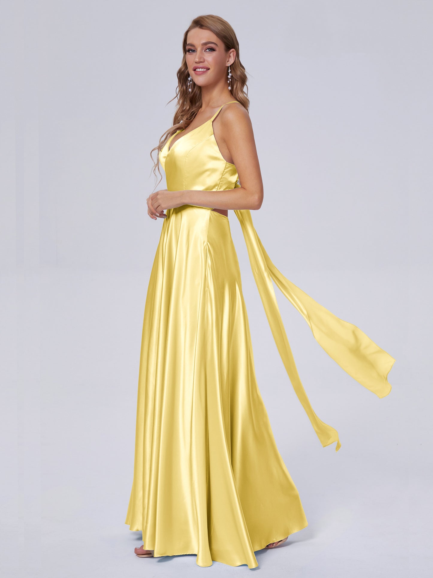 Ana Flowy Straps Soft Satin Long Bridesmaid Dresses