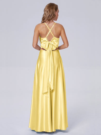 Ana Flowy Straps Soft Satin Long Bridesmaid Dresses