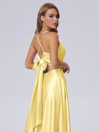 Ana Flowy Straps Soft Satin Long Bridesmaid Dresses