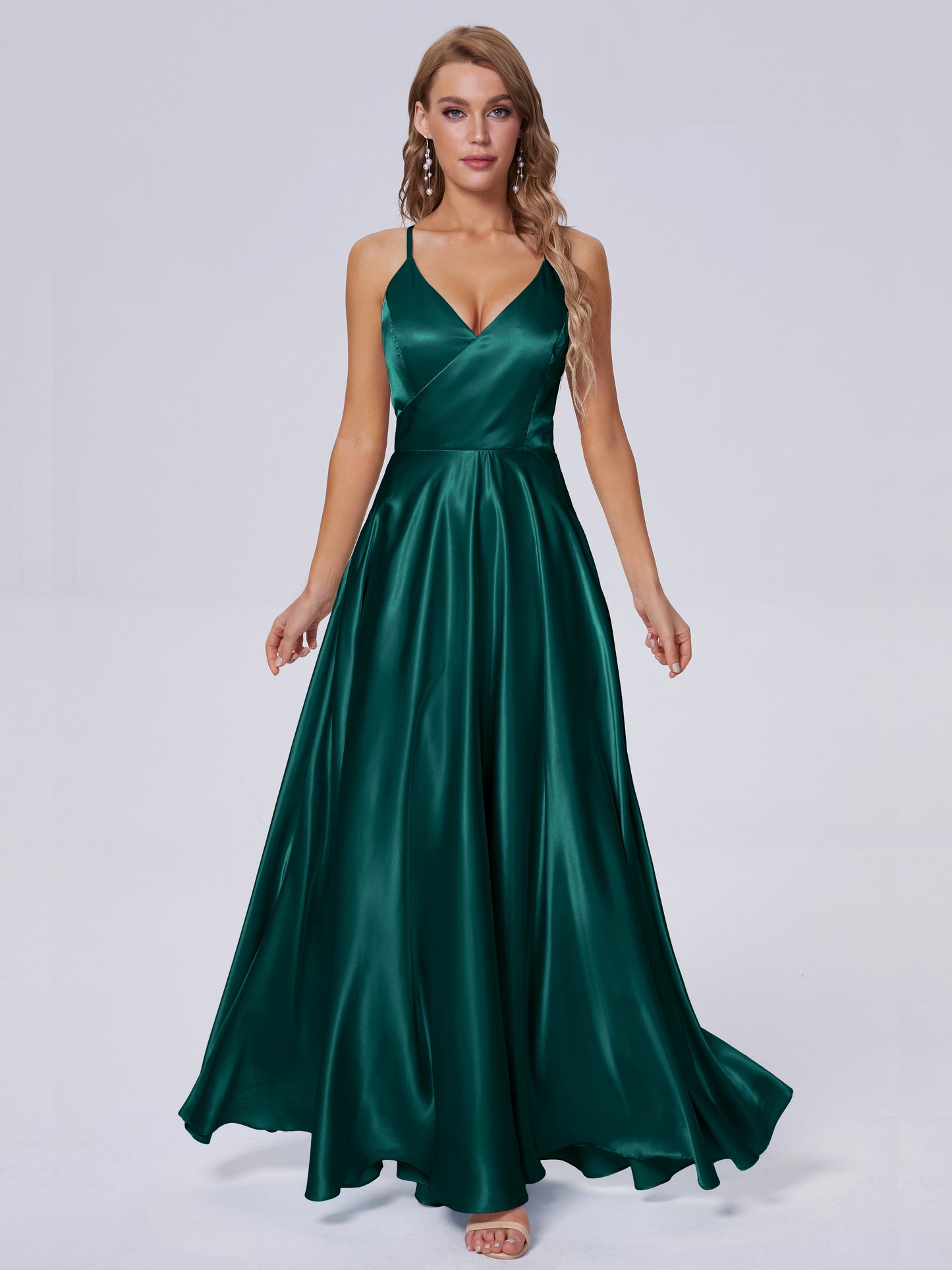 Ana Flowy Straps Soft Satin Long Bridesmaid Dresses