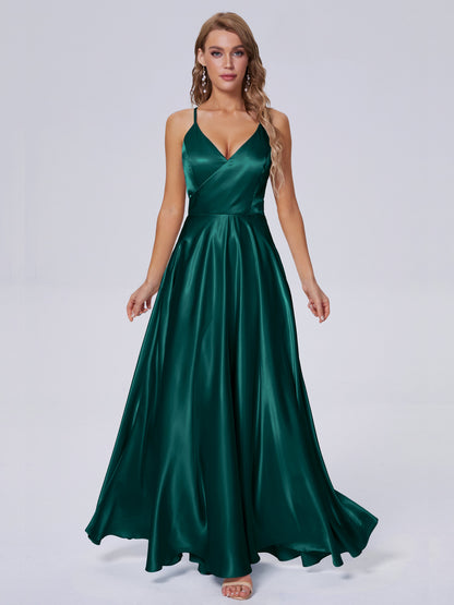 Ana Flowy Straps Soft Satin Long Bridesmaid Dresses