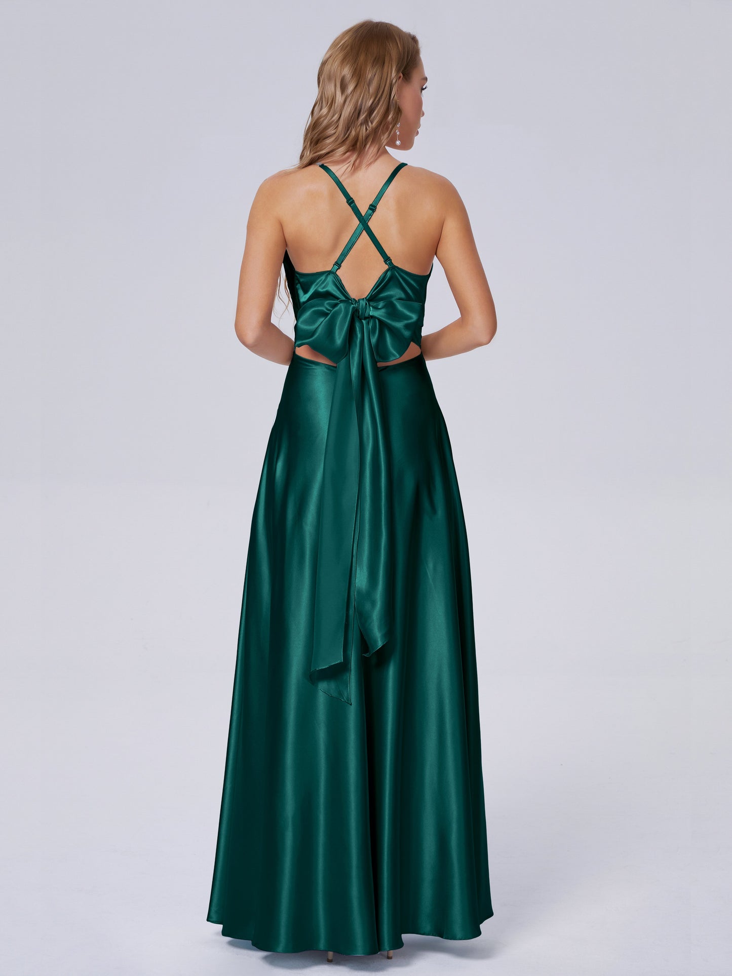 Ana Flowy Straps Soft Satin Long Bridesmaid Dresses