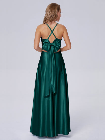 Ana Flowy Straps Soft Satin Long Bridesmaid Dresses
