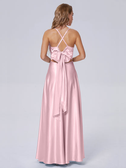 Ana Flowy Straps Soft Satin Long Bridesmaid Dresses