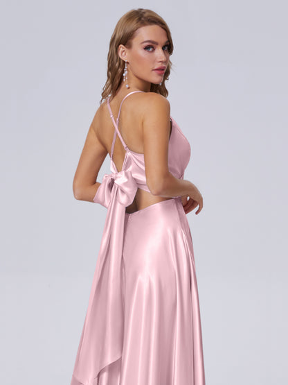 Ana Flowy Straps Soft Satin Long Bridesmaid Dresses