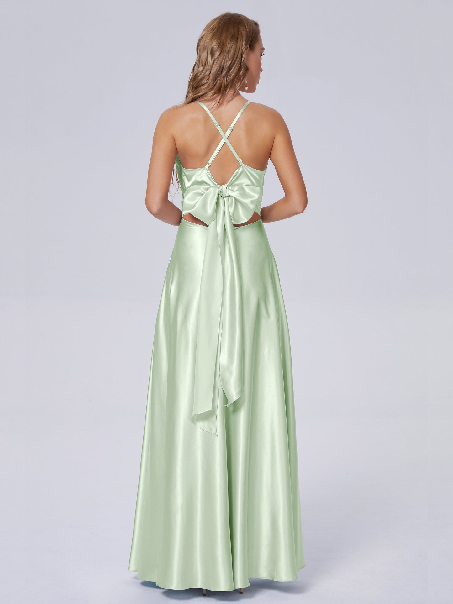 Ana Flowy Straps Soft Satin Long Bridesmaid Dresses