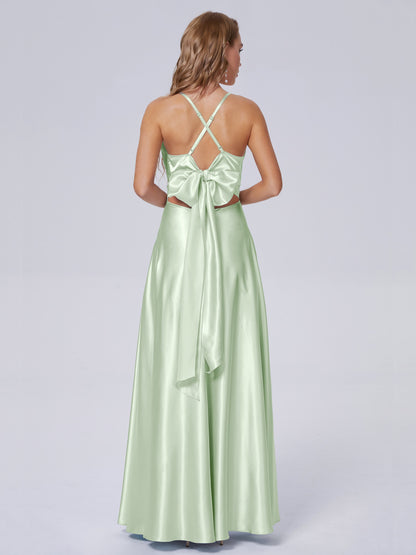 Ana Flowy Straps Soft Satin Long Bridesmaid Dresses