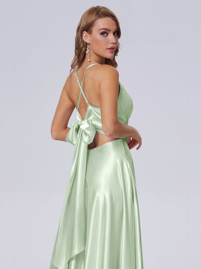 Ana Flowy Straps Soft Satin Long Bridesmaid Dresses