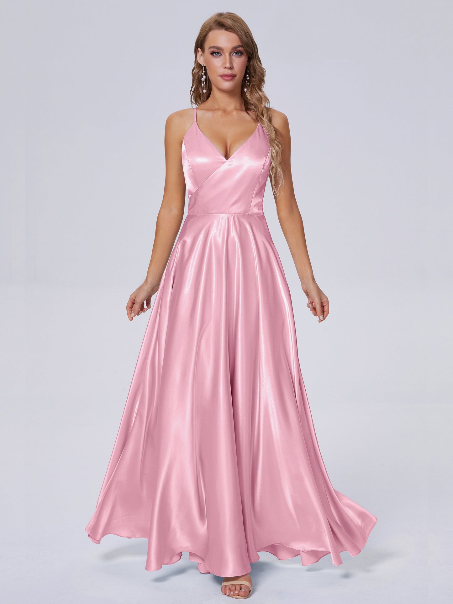 Ana Flowy Straps Soft Satin Long Bridesmaid Dresses