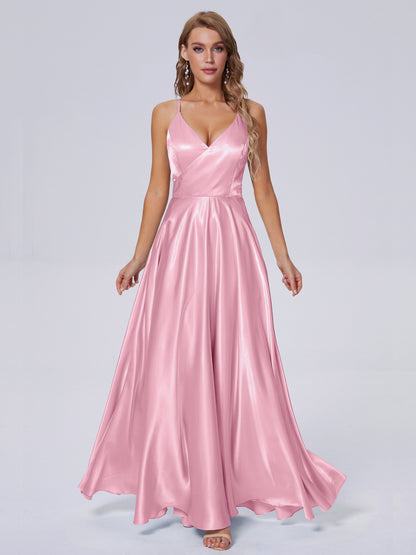 Ana Flowy Straps Soft Satin Long Bridesmaid Dresses