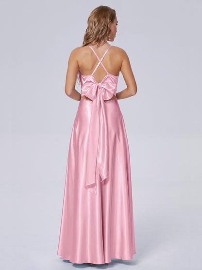 Ana Flowy Straps Soft Satin Long Bridesmaid Dresses