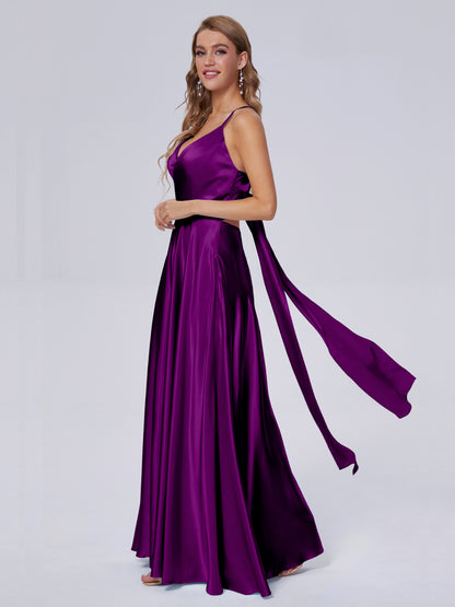 Ana Flowy Straps Soft Satin Long Bridesmaid Dresses