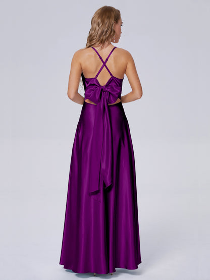 Ana Flowy Straps Soft Satin Long Bridesmaid Dresses
