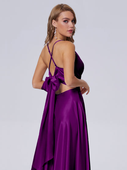 Ana Flowy Straps Soft Satin Long Bridesmaid Dresses