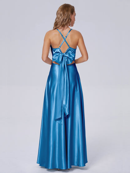 Ana Flowy Straps Soft Satin Long Bridesmaid Dresses