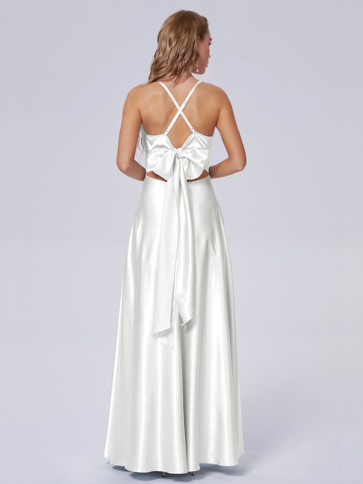 Ana Flowy Straps Soft Satin Long Bridesmaid Dresses