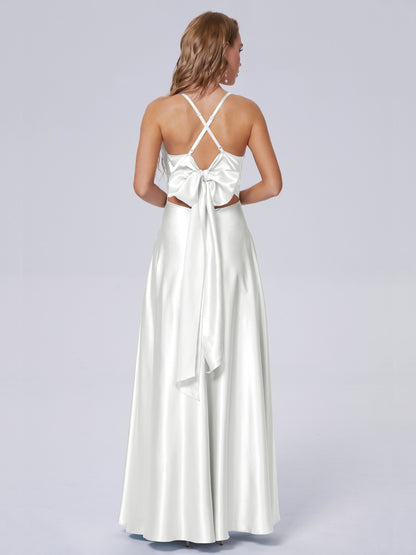 Ana Flowy Straps Soft Satin Long Bridesmaid Dresses