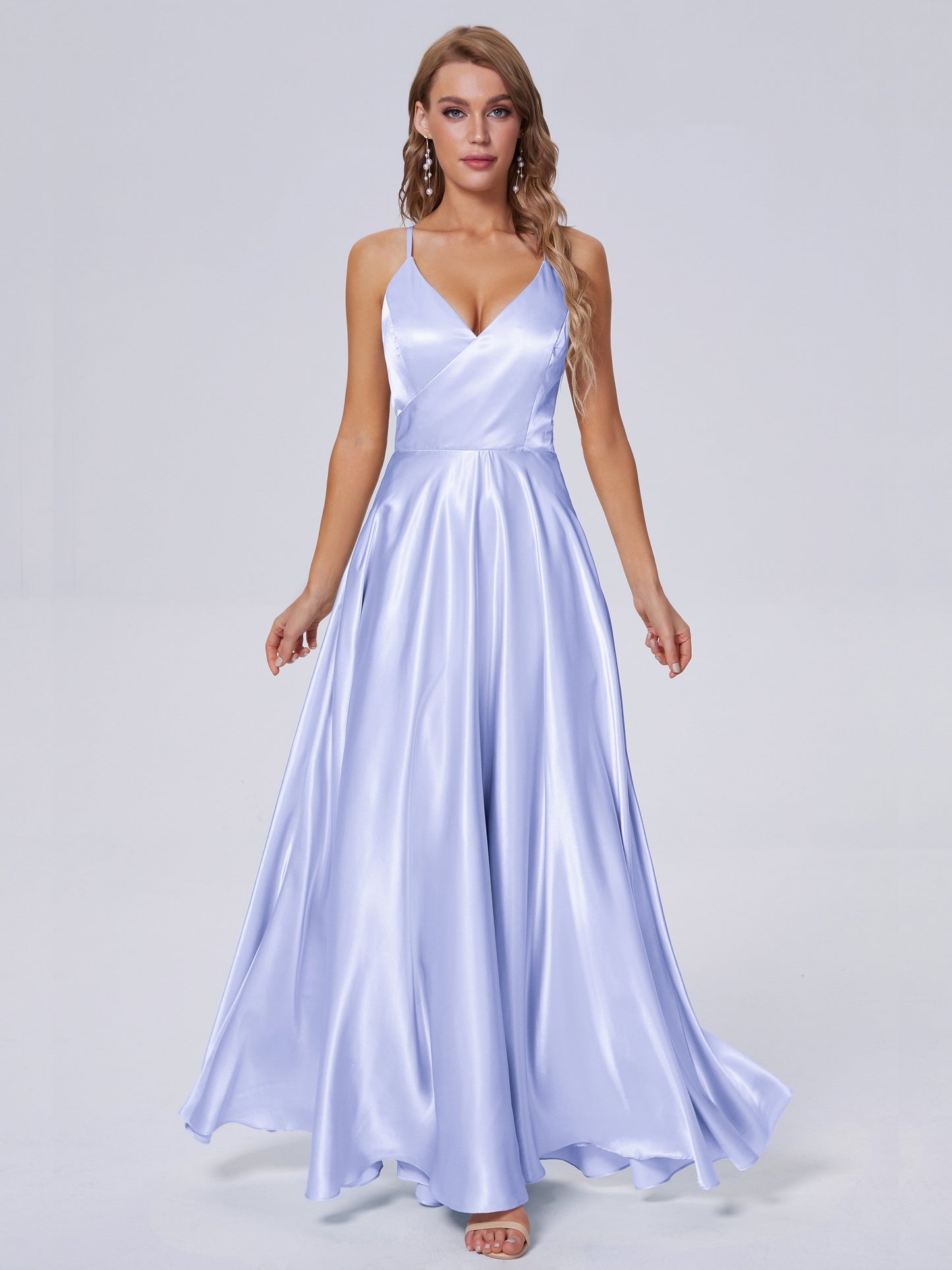 Ana Flowy Straps Soft Satin Long Bridesmaid Dresses