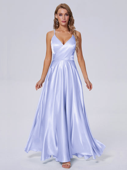 Ana Flowy Straps Soft Satin Long Bridesmaid Dresses