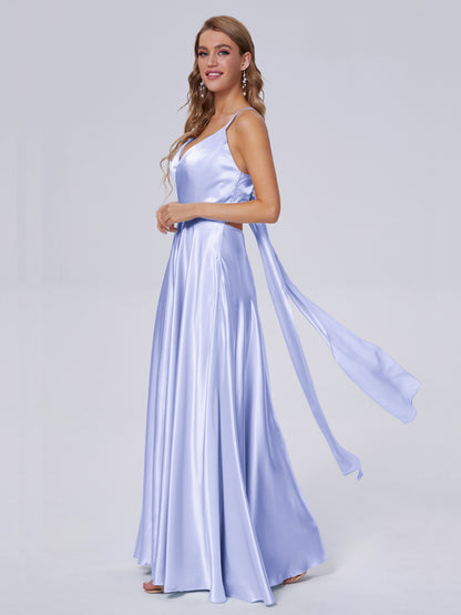 Ana Flowy Straps Soft Satin Long Bridesmaid Dresses