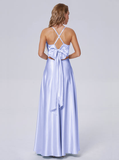 Ana Flowy Straps Soft Satin Long Bridesmaid Dresses