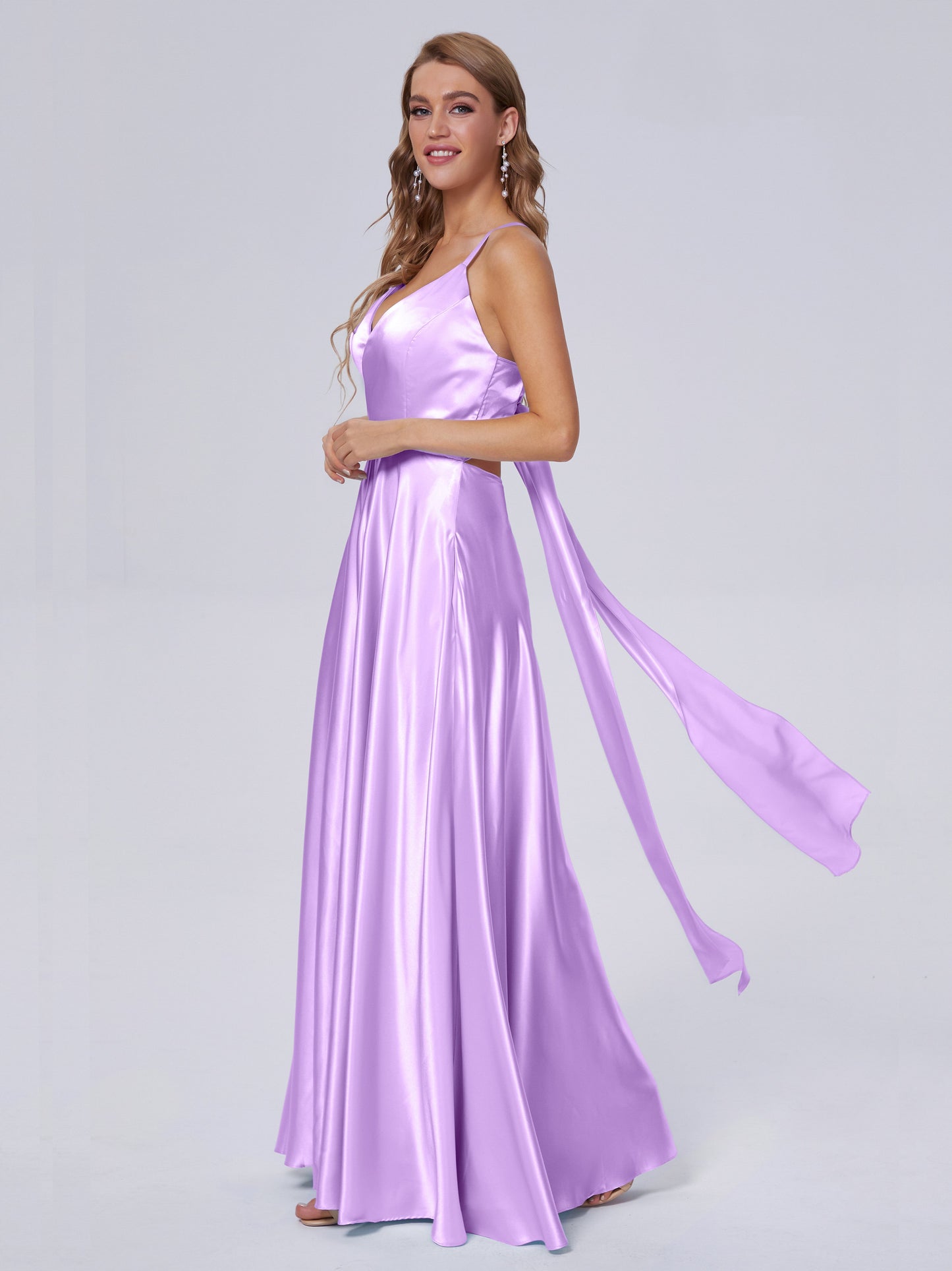 Ana Flowy Straps Soft Satin Long Bridesmaid Dresses