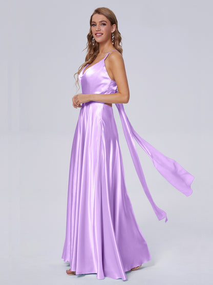 Ana Flowy Straps Soft Satin Long Bridesmaid Dresses