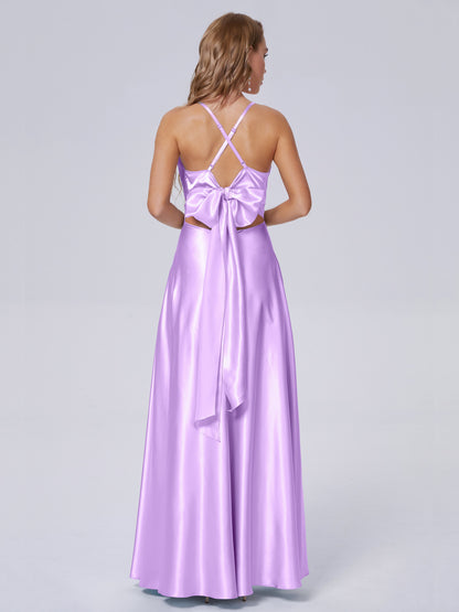 Ana Flowy Straps Soft Satin Long Bridesmaid Dresses