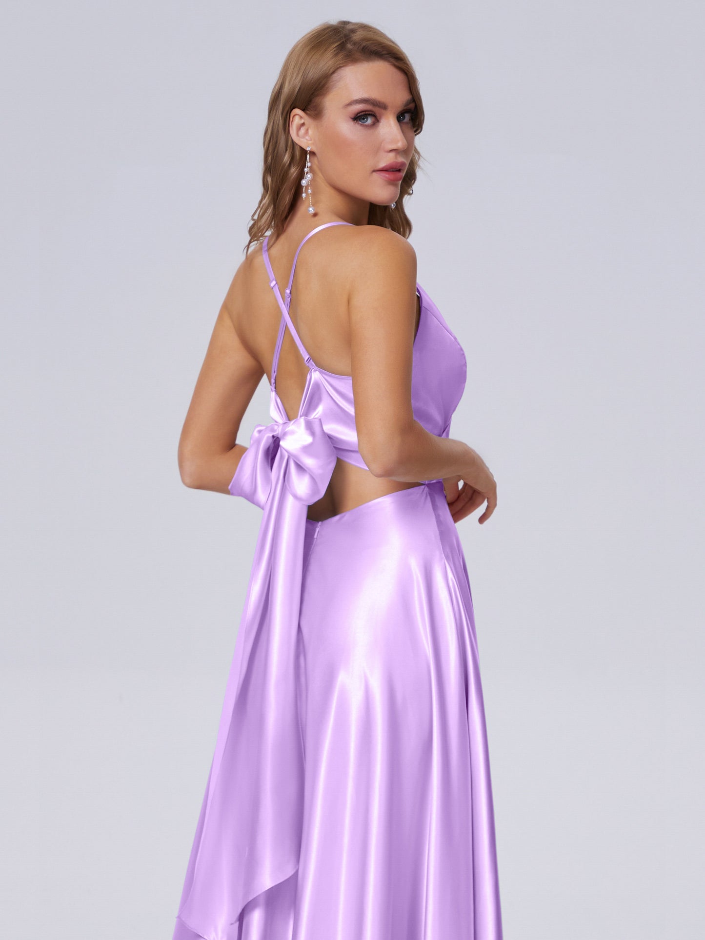 Ana Flowy Straps Soft Satin Long Bridesmaid Dresses